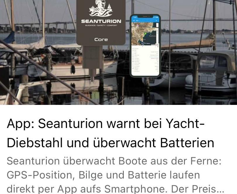 YACHT article preview featuring the SEANTURION CORE hub and mobile app